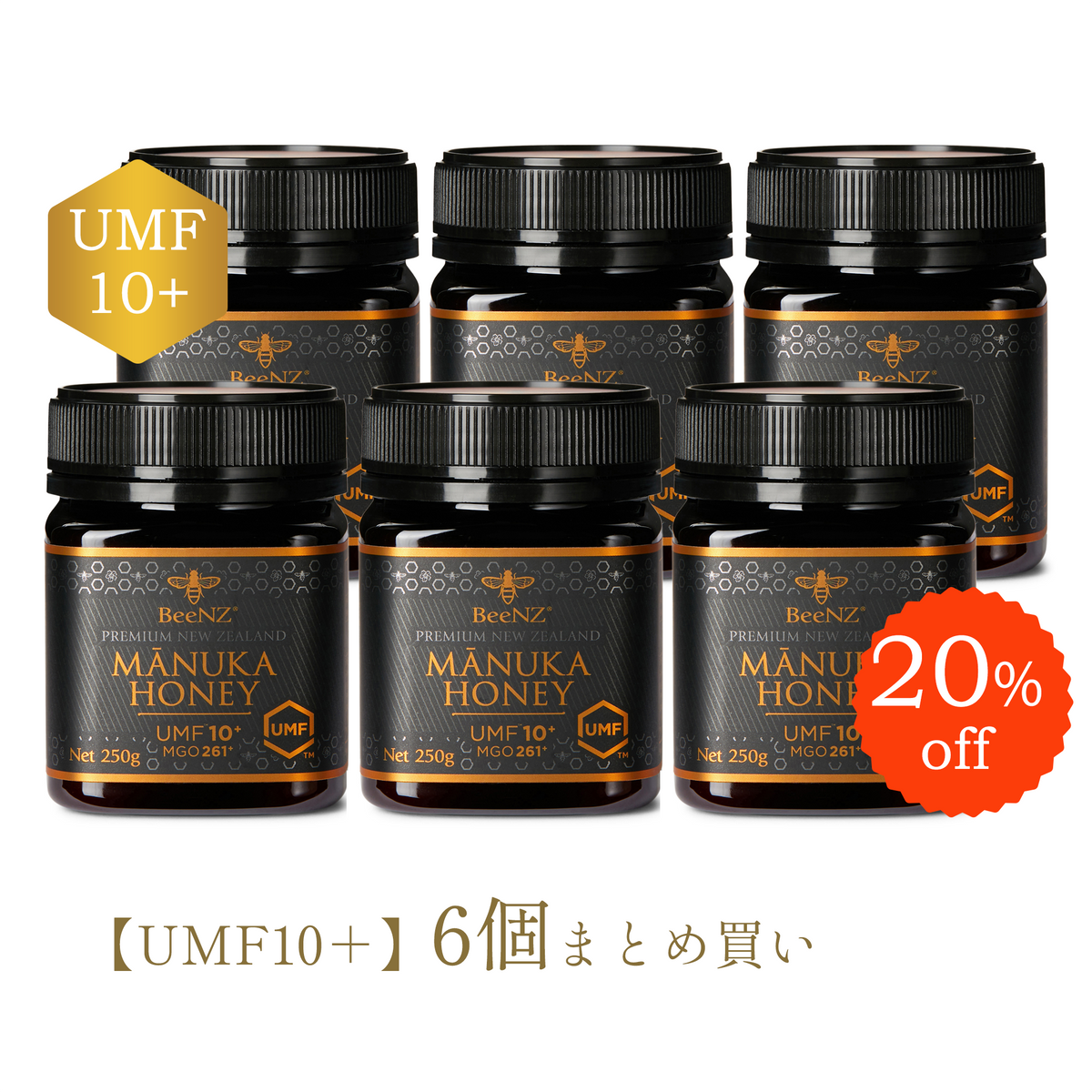 BeeNZ プレミアムマヌカハニー【UMF10+】6個まとめ買いセット